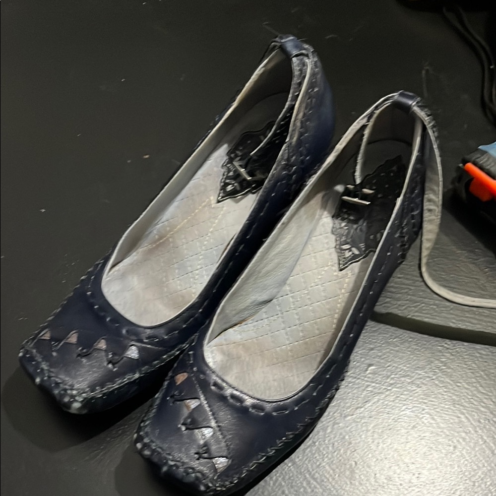 Blue Quilted Heels with Square Toe